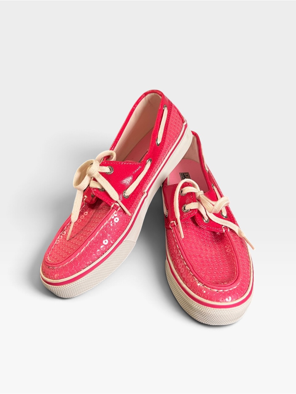Sperry Top-Sider Boat Shoes Sneaker, Pink Sequin detail White contrast, 7
